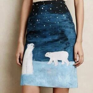 Anthropologie Maeve Arctic Cotton Twill Skirk, Blue & White, Size 0